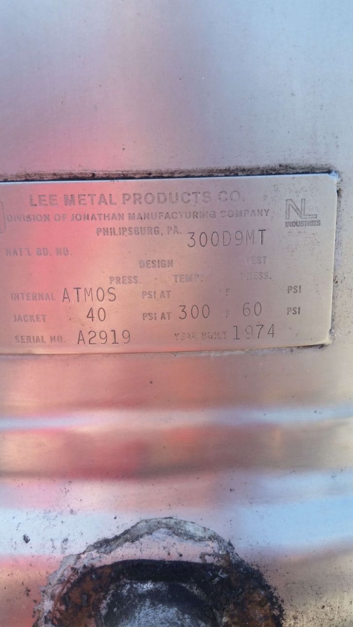 Lee Stainless Steel Jacketed Scrape Agitated Kettle 400 Gallon  